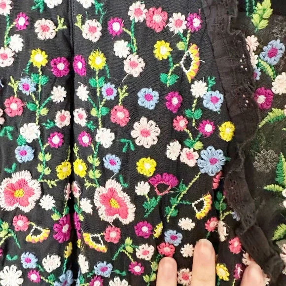 Needle & Thread Lazy Daisy Multicolor Floral Embroidered Black Midi Dress 4 - Picture 7 of 11